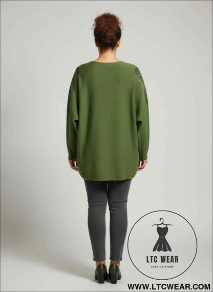 Scarlet Embellished Neckline Dolman Sleeve Tunic Top