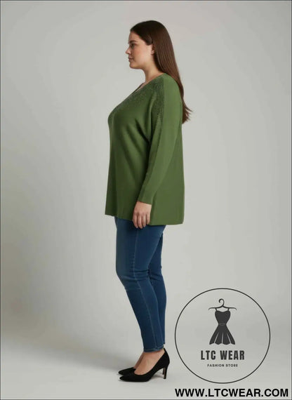Scarlet Embellished Neckline Dolman Sleeve Tunic Top