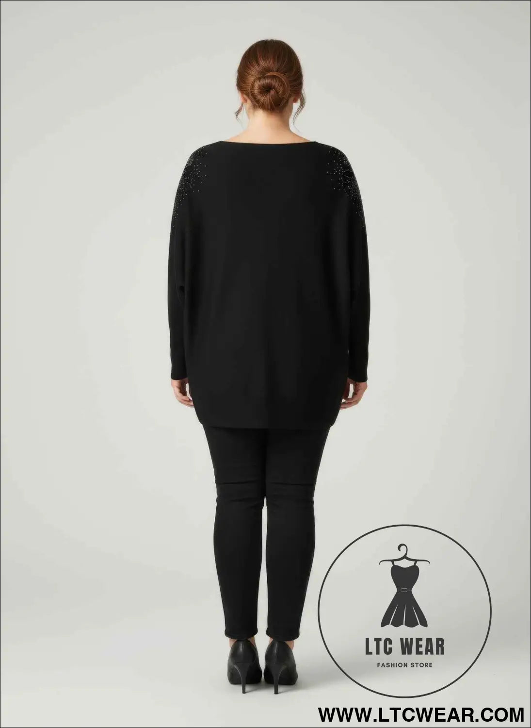 Scarlet Embellished Neckline Dolman Sleeve Tunic Top