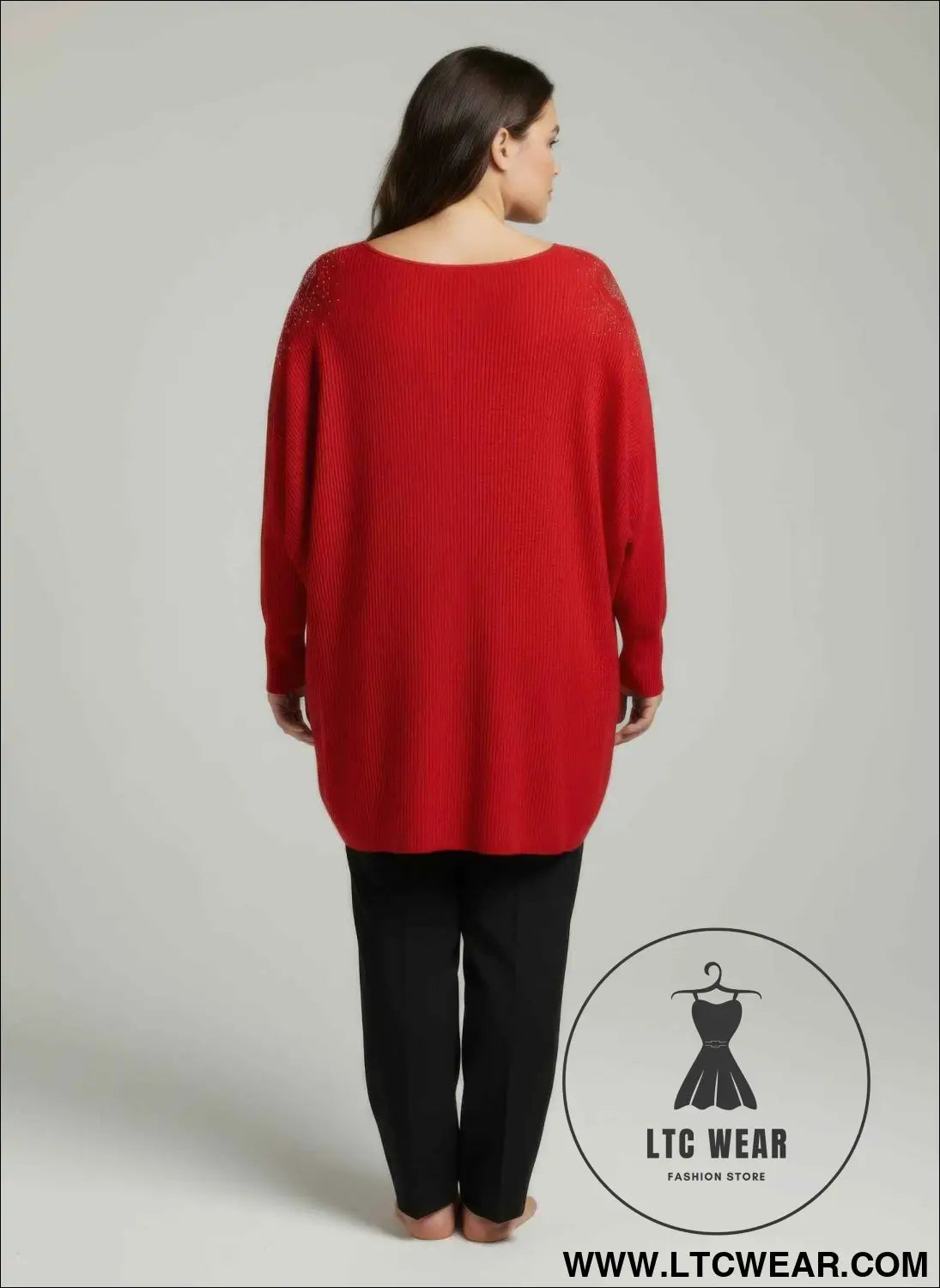 Scarlet Embellished Neckline Dolman Sleeve Tunic Top