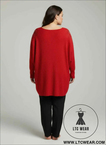 Scarlet Embellished Neckline Dolman Sleeve Tunic Top