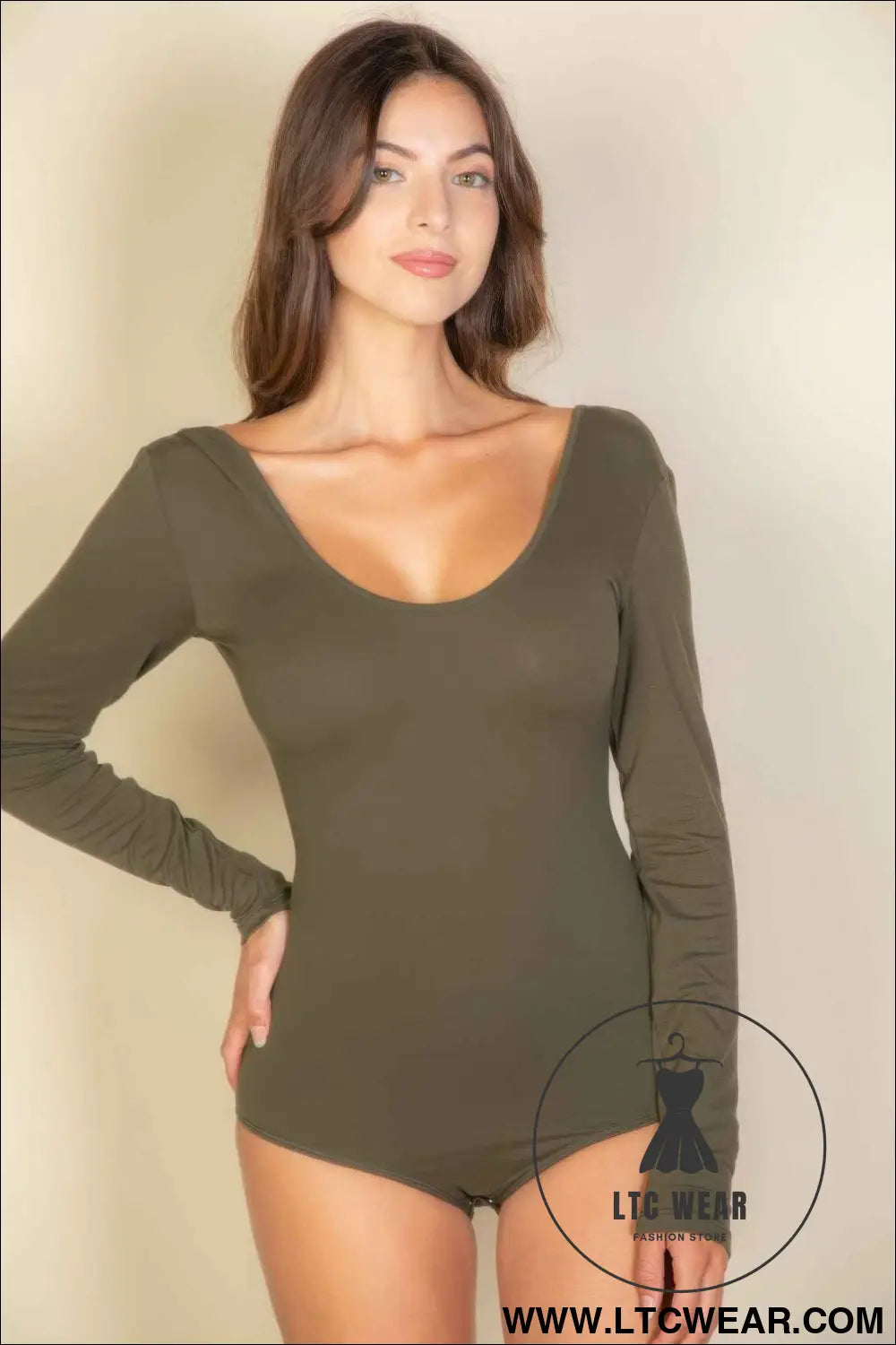 Scoop Neck Solid Long Sleeve Bodysuit