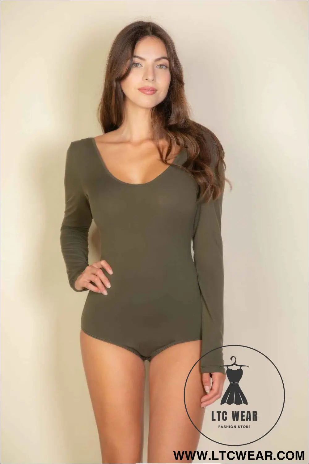 Scoop Neck Solid Long Sleeve Bodysuit