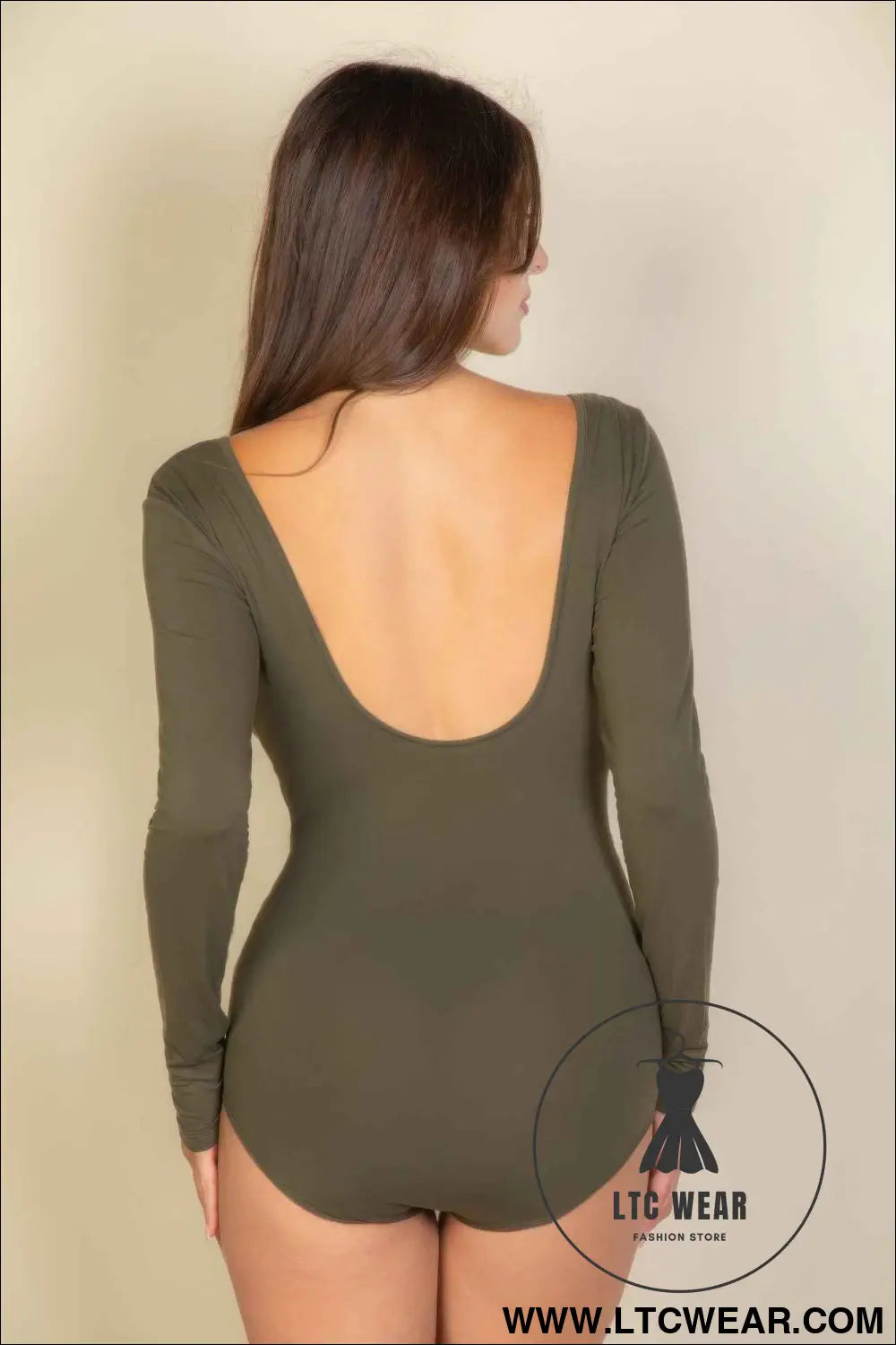 Scoop Neck Solid Long Sleeve Bodysuit