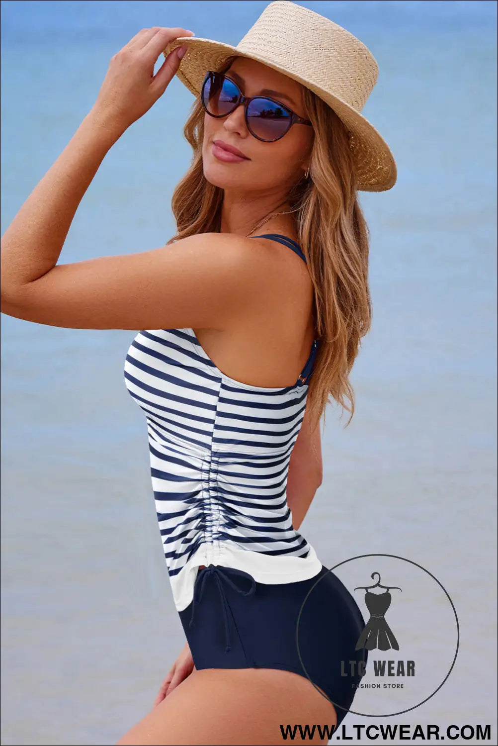 Sea Green Drawstring Tummy Control Mix-and-match 2pcs Tankini Swimsuit - L.T.C Wear Online Fashion Store