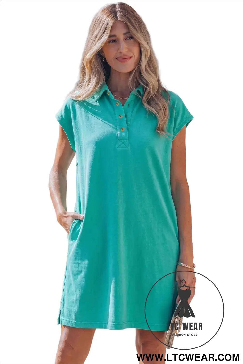 Sea Green Relaxed Fit Polo T Shirt Dress