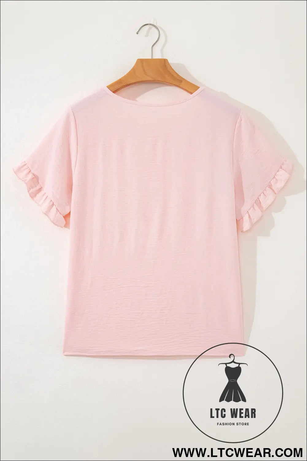 Sea Green Solid Color Ruffle Trim Short Sleeve Blouse - L.T.C Wear Online Fashion Store