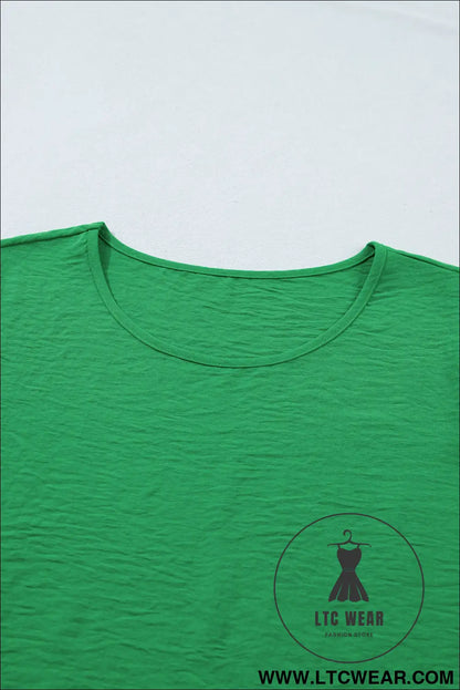 Sea Green Solid Color Ruffle Trim Short Sleeve Blouse - L.T.C Wear Online Fashion Store
