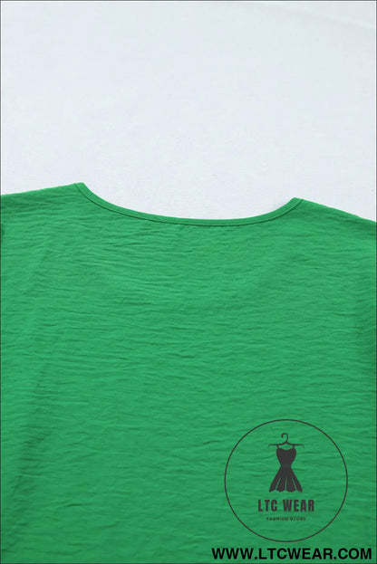 Sea Green Solid Color Ruffle Trim Short Sleeve Blouse - L.T.C Wear Online Fashion Store