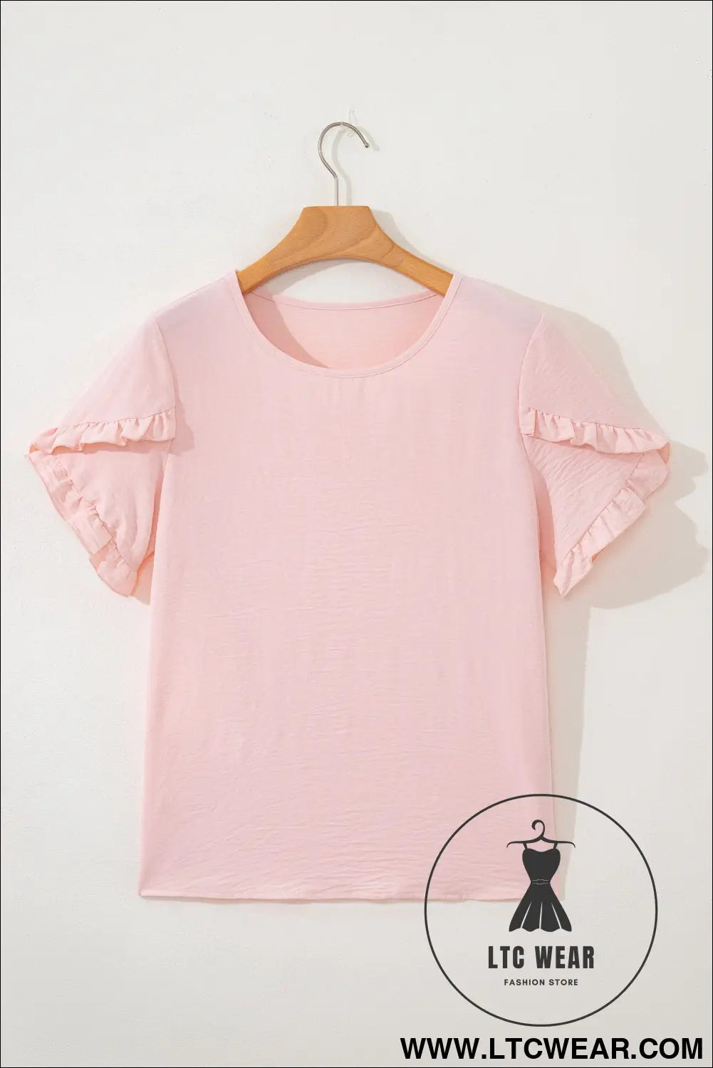 Sea Green Solid Color Ruffle Trim Short Sleeve Blouse - L.T.C Wear Online Fashion Store