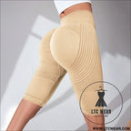 Seamless butt-lifting fitness pants with tummy control and high waist peach bottom yoga shorts - apricot / s