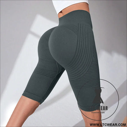 Seamless butt-lifting fitness pants with tummy control and high waist peach bottom yoga shorts - dark grey / s