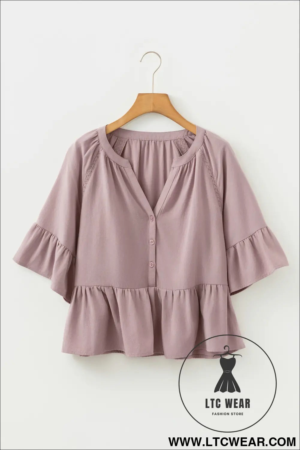 Sepia rose slit v neck ruffled loose blouse - blouses & shirts