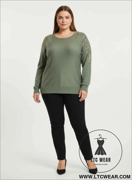 Sequin Shoulder Knit Tunic Top