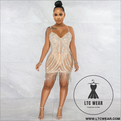 Sexy embellished strapless sleeveless crop top dress with fringe details