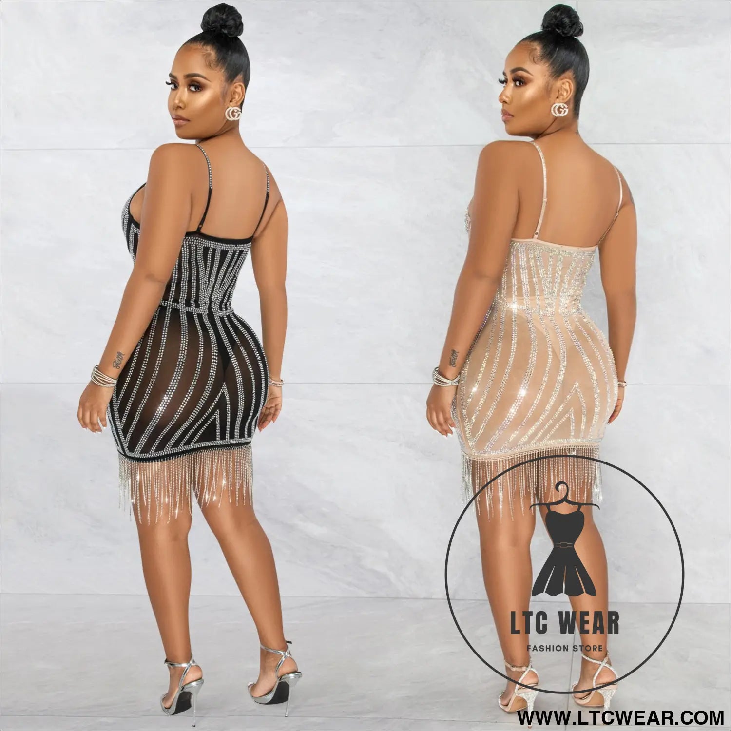 Sexy embellished strapless sleeveless crop top dress with fringe details