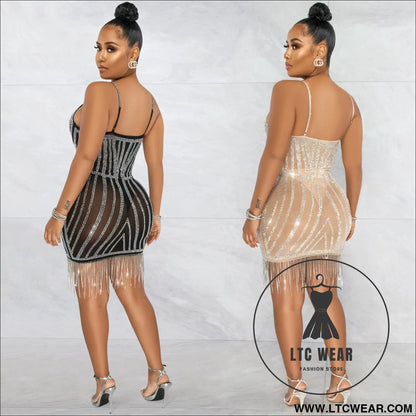 Sexy embellished strapless sleeveless crop top dress with fringe details