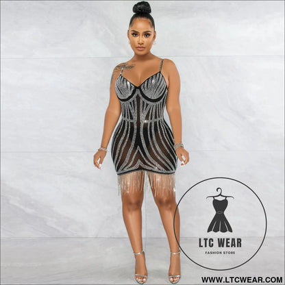 Sexy embellished strapless sleeveless crop top dress with fringe details