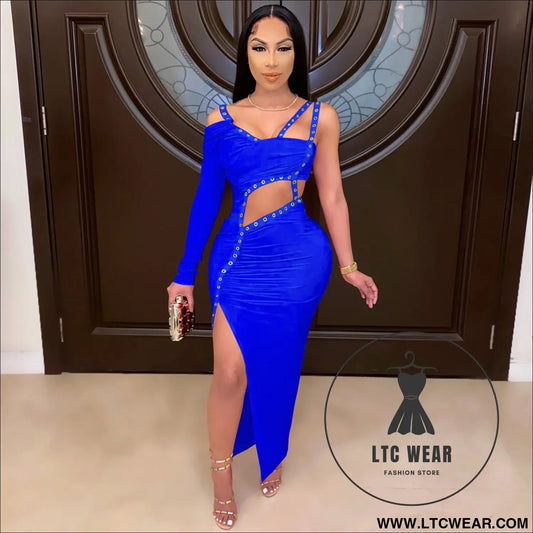 Sexy irregular cut-out club dress for women long dress