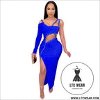 Sexy irregular cut-out club dress for women long dress - blue / s