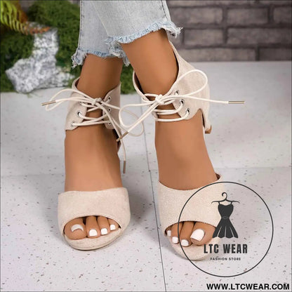 Sexy LaceUp OpenToe Stiletto Ankle High Heels