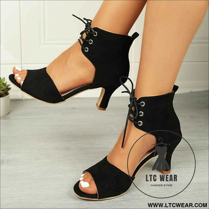 Sexy LaceUp OpenToe Stiletto Ankle High Heels