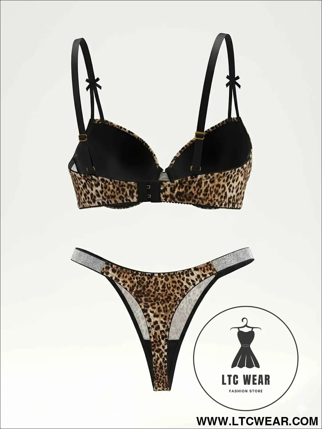 Sexy Leopard Print PushUp Lingerie Thong Set