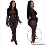 Sexy sheer mesh rhinestone bodycon dress