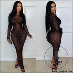 Sexy sheer mesh rhinestone bodycon dress