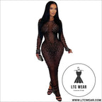 Sexy sheer mesh rhinestone bodycon dress