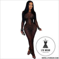 Sexy sheer mesh rhinestone bodycon dress - black / s