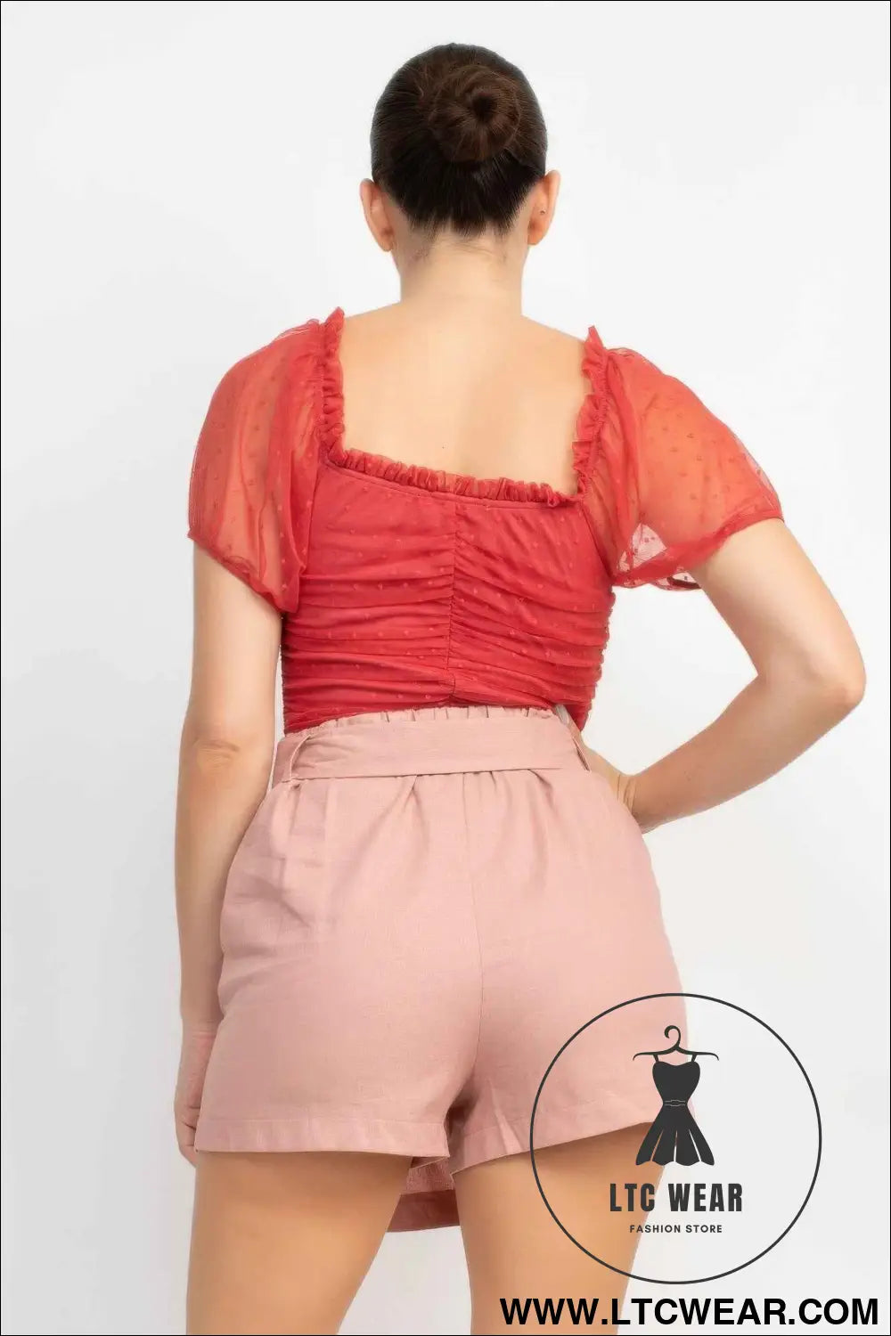 Shirred Mesh Sleeve Bodysuit