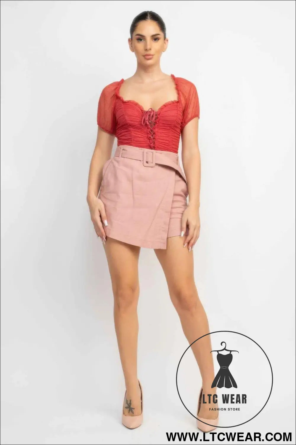 Shirred Mesh Sleeve Bodysuit