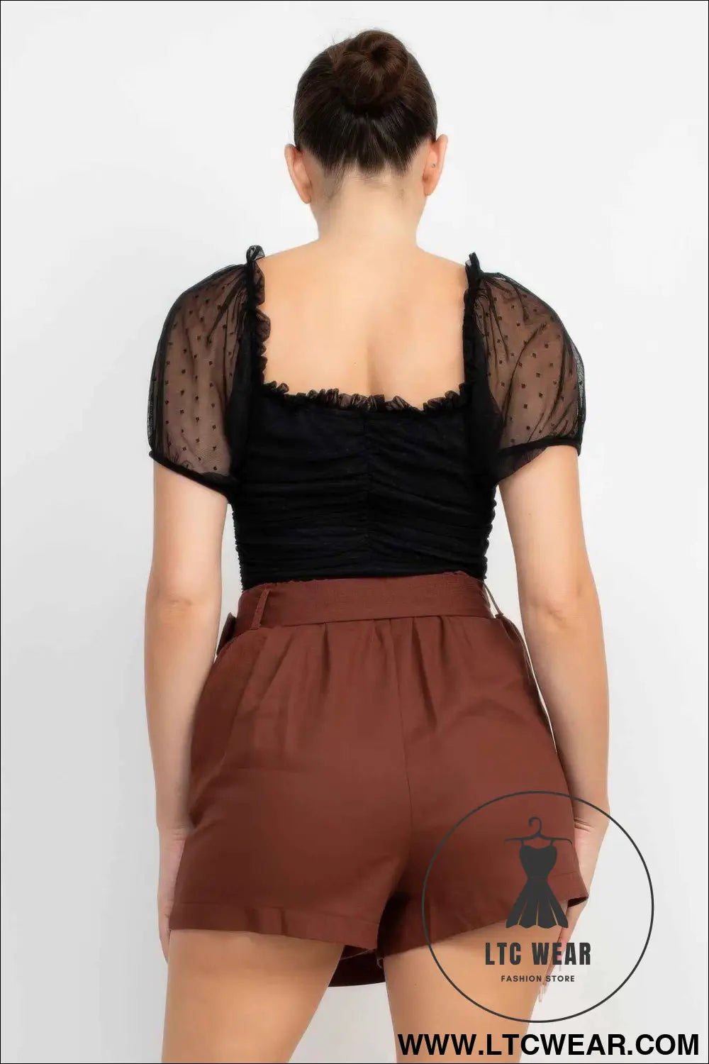 Shirred Mesh Sleeve Bodysuit