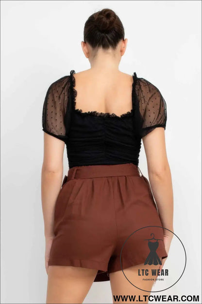 Shirred Mesh Sleeve Bodysuit