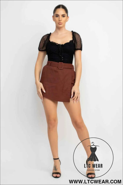 Shirred Mesh Sleeve Bodysuit