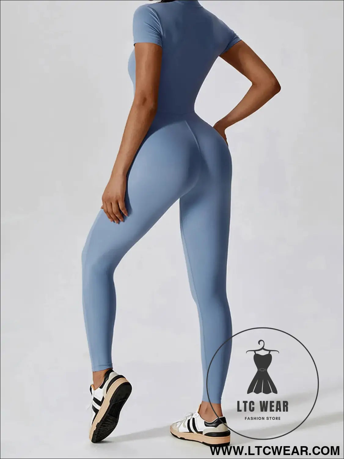 Short sleeve half zip active jumpsuit