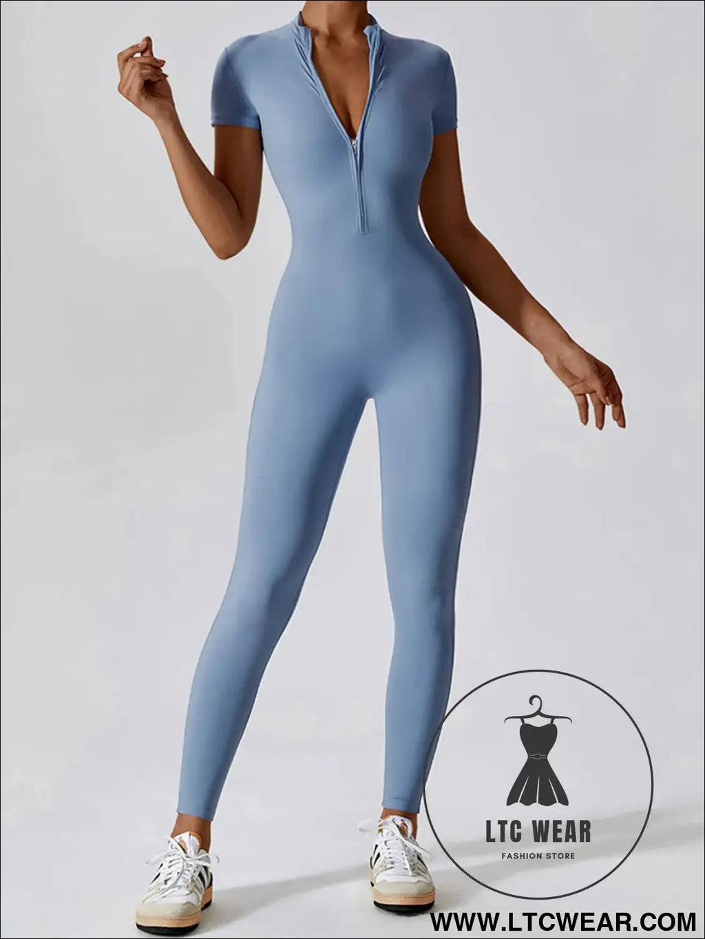 Short sleeve half zip active jumpsuit