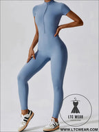 Short sleeve half zip active jumpsuit
