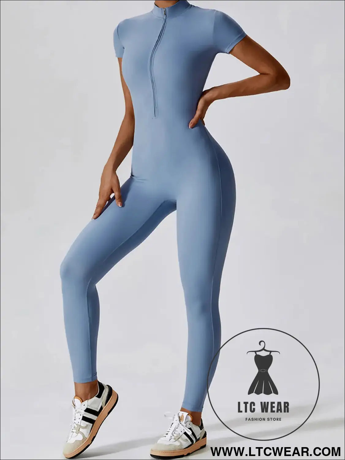 Short sleeve half zip active jumpsuit