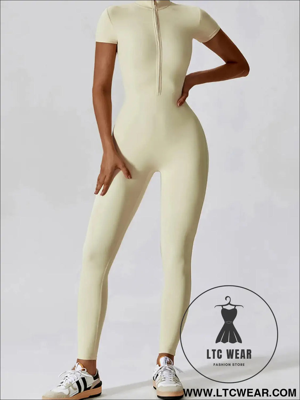 Short sleeve half zip active jumpsuit