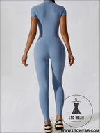 Short sleeve half zip active jumpsuit