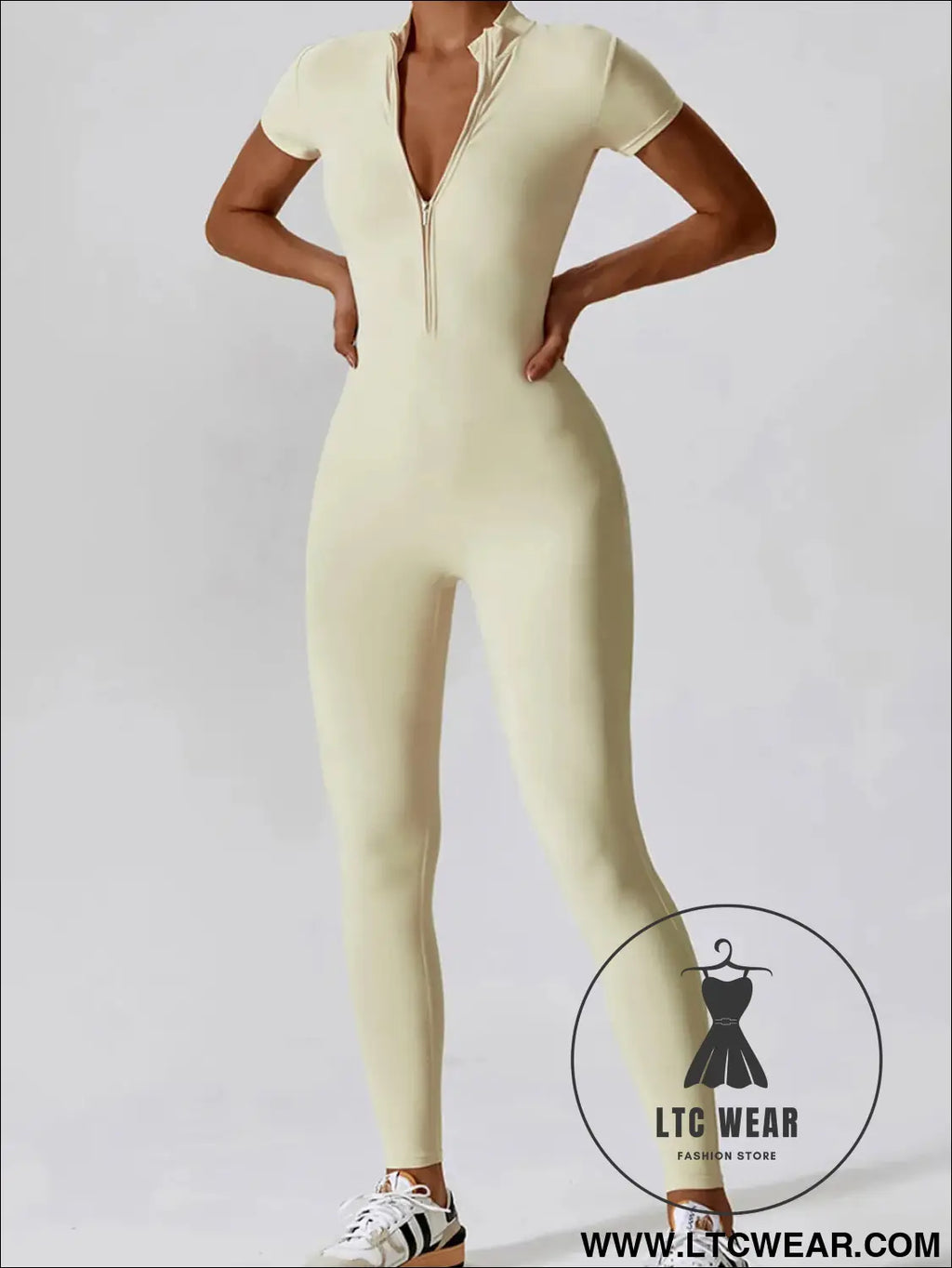 Short sleeve half zip active jumpsuit