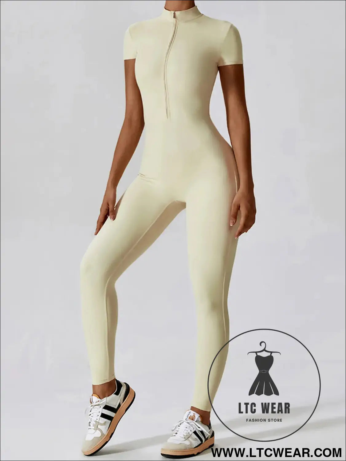 Short sleeve half zip active jumpsuit