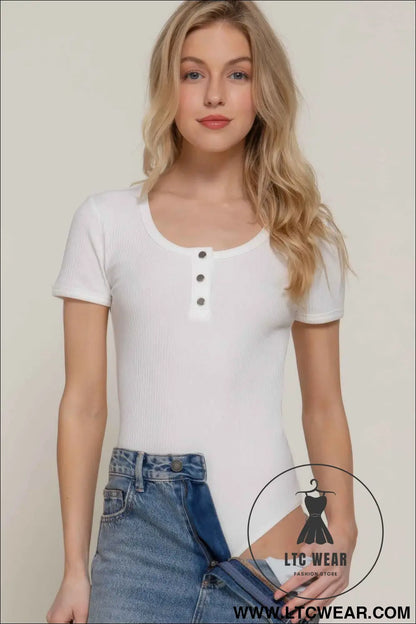 Short Slv Snap Button Rib Bodysuit