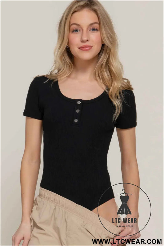Short Slv Snap Button Rib Bodysuit