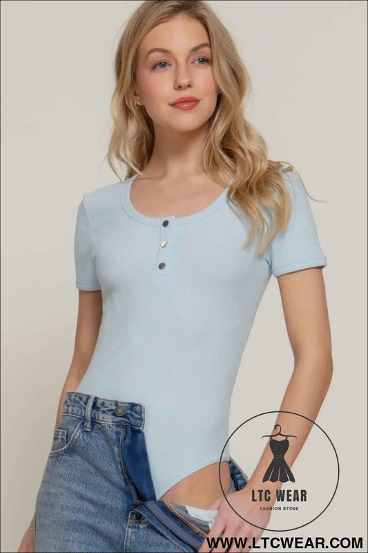 Short Slv Snap Button Rib Bodysuit