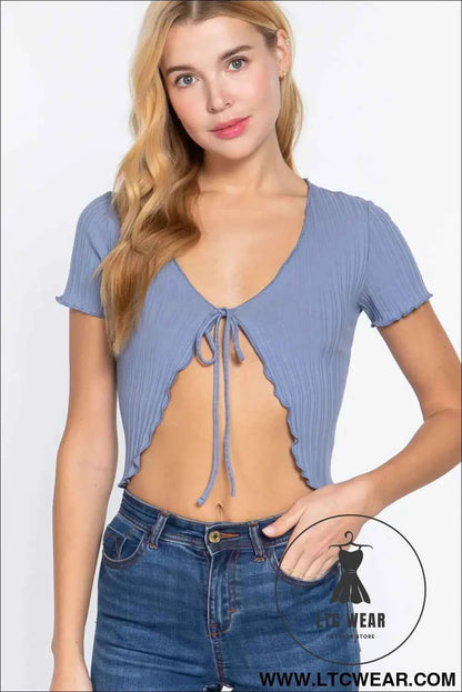 Short Slv Variegated Rib Cardigan