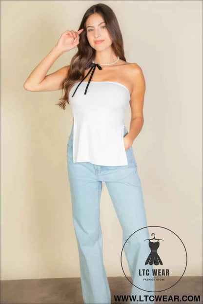 Side Slit Bandeau Tube Top
