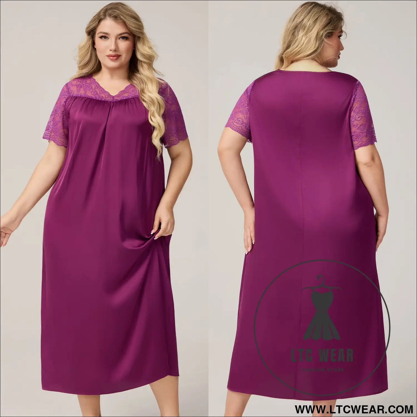 Silk Satin Oversized Sleepwear for Women Summer Short Sleeve Long Nightdress Loose Casual Loungewear Women - L.T.C Wear Online Fashion Store